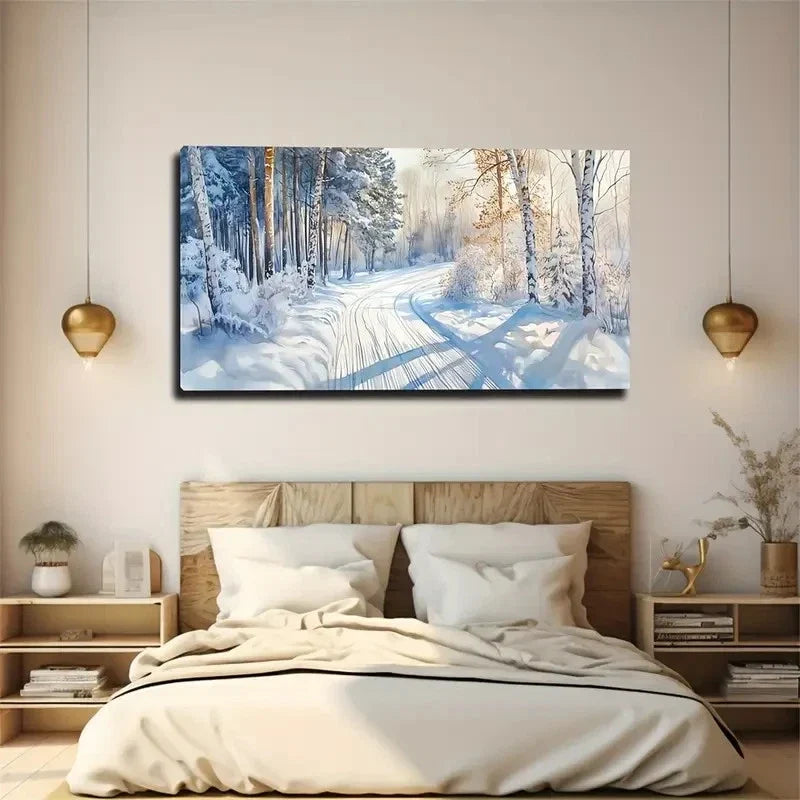 Winter Wonderland Snowy Forest Wall Art Canvas Office Home Room Framed 120x60cm