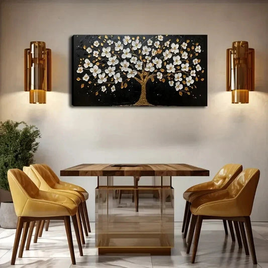 Golden Accents On The Leaves Wall Art Canvas Office Home Room Framed 120x60cm