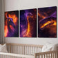 3pcs Jurassic Dinosaur with Vibrant Flame Wall Art Set Canvas Framed 40x60cm - High Quality Print 100% Australian Made Wall Canvas Ready to Hang