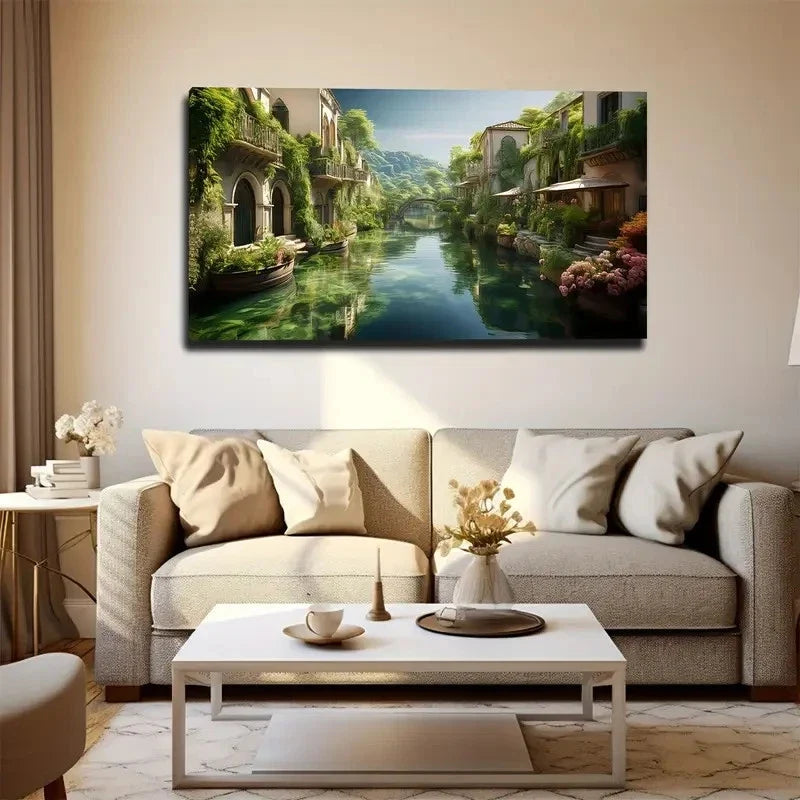 Serene Villa Clear Water Wall Art Canvas Office Home Room Framed 80x45cm