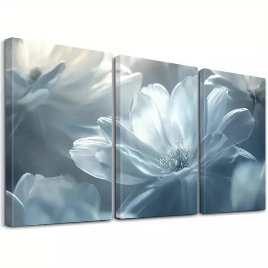3pcs Modern Farmhouse Style White Flower Wall Art Set Canvas Framed 40x60cm - High Quality Print 100% Australian Made Wall Canvas Ready to Hang