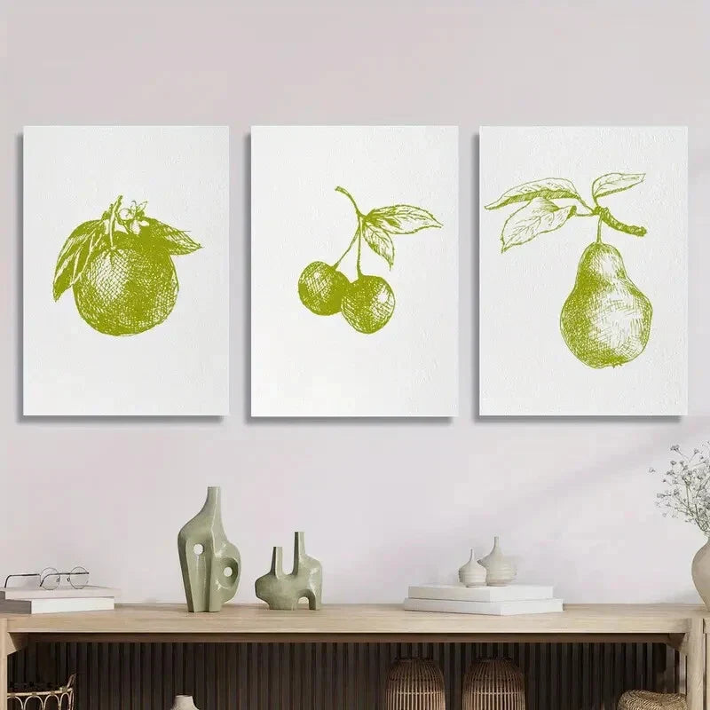 3pcs Simple fruit decorative painting, Metal Print Ready to Hang Art