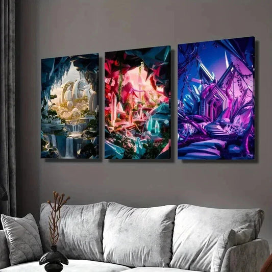3pcs Sci-Fi Fantasy Landscape Theme Wall Art Set Canvas Framed 40x60cm - High Quality Print 100% Australian Made Wall Canvas Ready to Hang