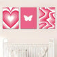3pcs Pink Butterfly Heart Designs Metal Print Ready to Hang Art