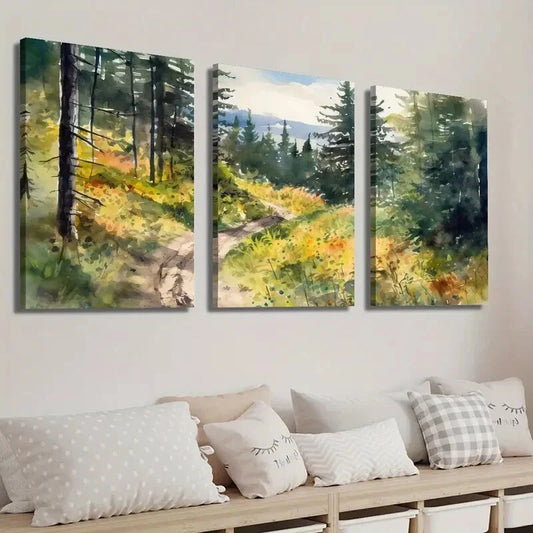 3pcs Vibrant Mountain Path & Sunlit Trees Wall Art Set Canvas Framed 40x60cm - High Quality Print 100% Australian Made Wall Canvas Ready to Hang