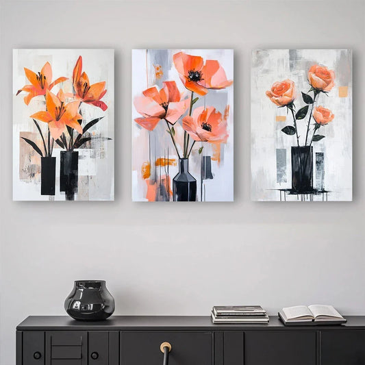 3pcs Abstract Floral Paintings Metal Print Ready to Hang Art