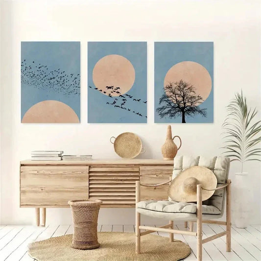 3pcs Minimalist Nature Moon Silhouette Design Metal Print Ready to Hang Art