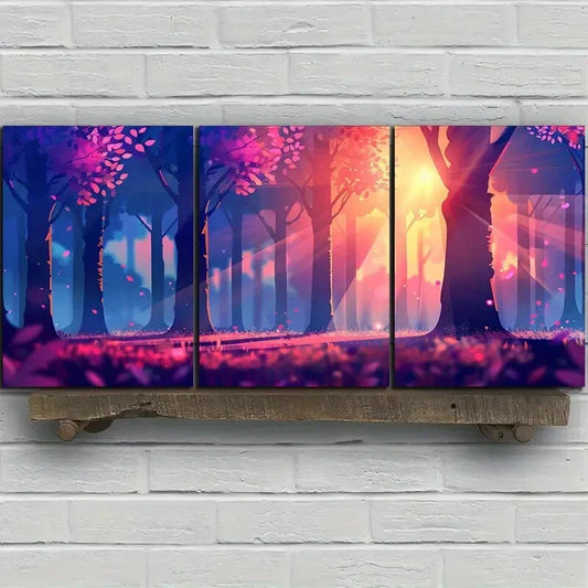 3pcs Midnight Forest Illusory Light Metal Print Ready to Hang Art