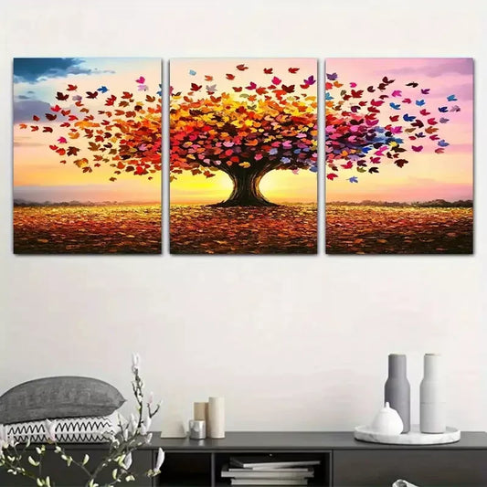3pcs Vibrant Autumn Tree With Colorful Leaves Wall Art Set Canvas Framed 40x60cm - High Quality Print 100% Australian Made Wall Canvas Ready to Hang