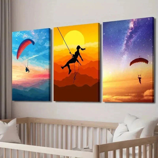 3pcs Paraglider Hang Glider Skydiving Travel Wall Art Set Canvas Framed 40x60cm - High Quality Print 100% Australian Made Wall Canvas Ready to Hang