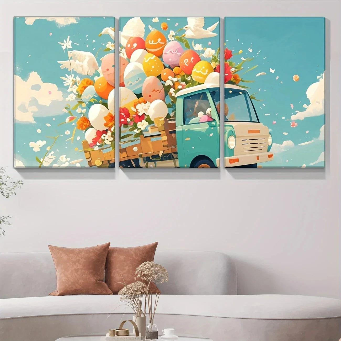 3pcs Pine Solid Rabbit Eggs Bunny Metal Print Ready to Hang Art