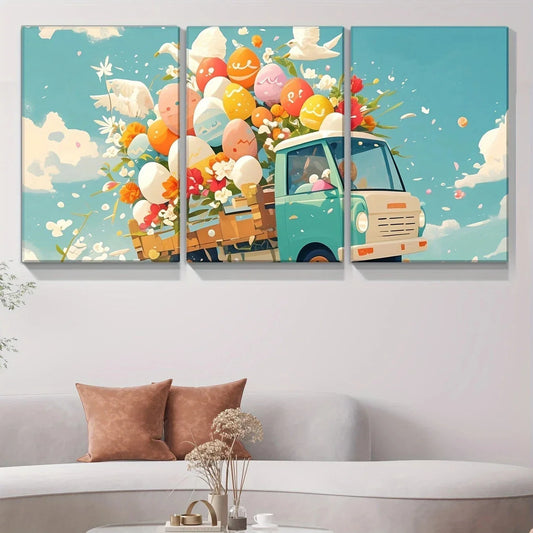 3pcs Pine Solid Rabbit Eggs Bunny Metal Print Ready to Hang Art
