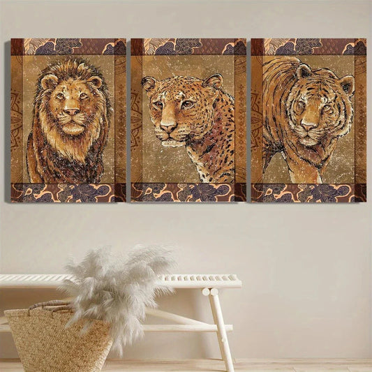 3pcs Leopard Lion Wildlife Paintings Animals Metal Print Ready to Hang Art