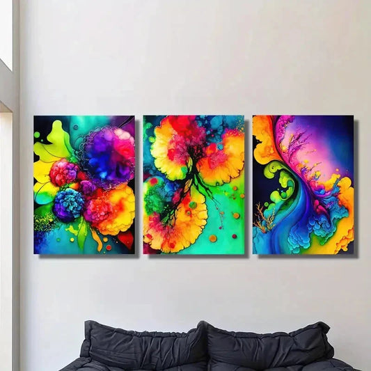 3pcs Colorful abstract art, fluid paint Metal Print Ready to Hang Art