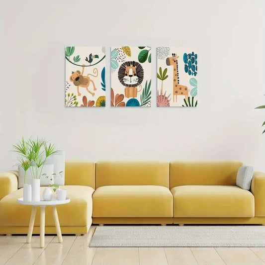 3pcs  Baby Boy Watercolor Baby Animals  Metal Print Ready to Hang Art
