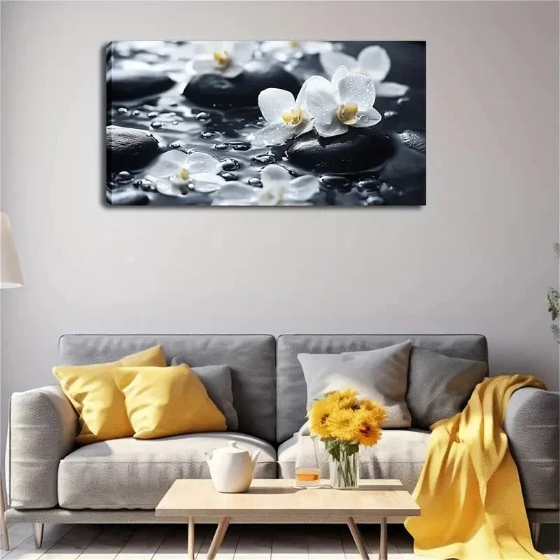 Black and White Zen Decor Wall Art Canvas Office Home Room Framed 80x45cm