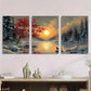3pcs Winter Wonderland Snowy Tree Birds and Sunset Metal Print Ready to Hang Art