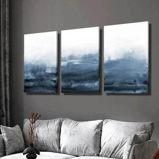 3pcs Abstract Navy Blue Modern Ocean Texture Wall Art Set Canvas Framed 40x60cm - High Quality Print 100% Australian Made Wall Canvas Ready to Hang