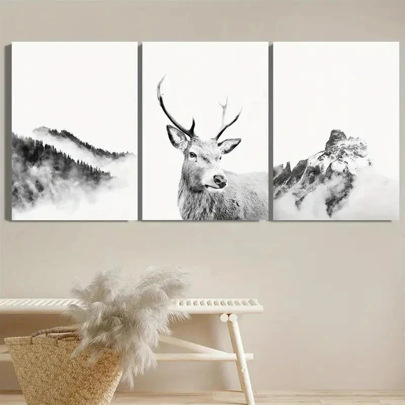 3pcs Black And White Nature Mountain Metal Print Ready to Hang Art