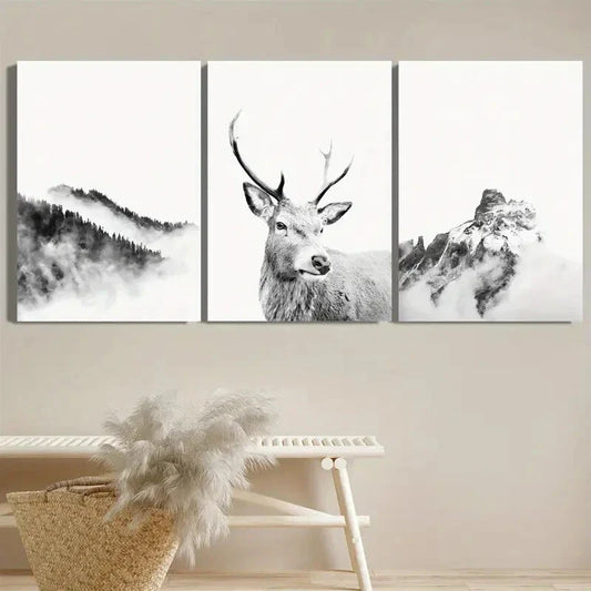 3pcs Black And White Nature Mountain Metal Print Ready to Hang Art