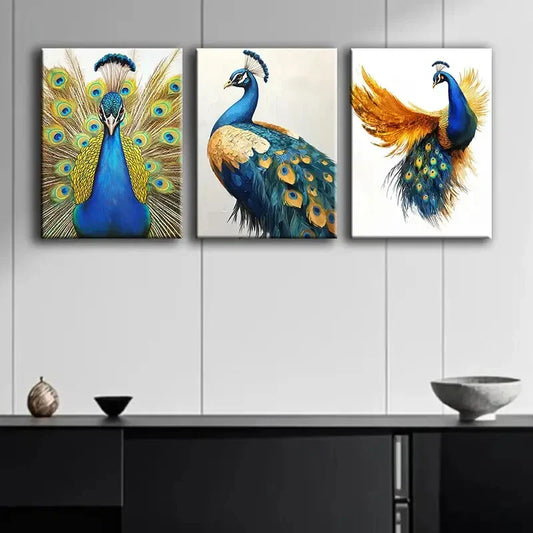 3pcs A Beautiful Peacock Perfect Colorful Wall Art Set Canvas Framed 40x60cm - High Quality Print 100% Australian Made Wall Canvas Ready to Hang