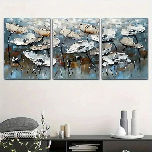 3pcs Flower Painting With Dark Colors Wall Art Set Canvas Framed 40x60cm - High Quality Print 100% Australian Made Wall Canvas Ready to Hang