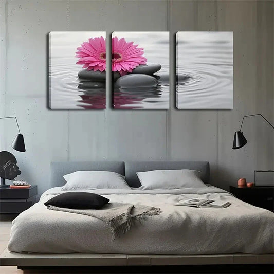 3pcs  Bright Pink Gerbera on Rocks Perfect Wall Art Set Canvas Framed 40x60cm - High Quality Print 100% Australian Made Wall Canvas Ready to Hang
