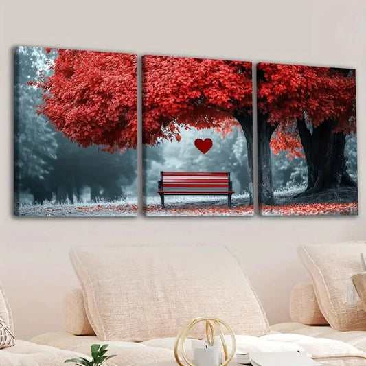 3pcs Abstract Red Tree Love Fashion Gray Weather Wall Art Set Canvas Framed 40x60cm - High Quality Print 100% Australian Made Wall Canvas Ready to Hang