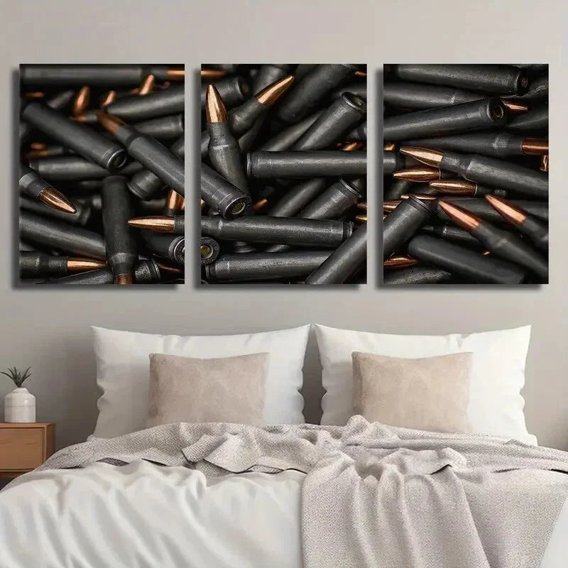 3pcs Bullet Photography Military Black Metal Print Ready to Hang Art
