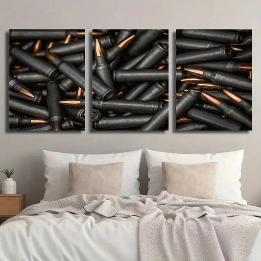 3pcs Bullet Photography Military Black Metal Print Ready to Hang Art