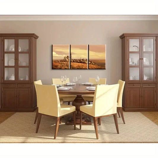3pcs White Horse Desert White Sky Metal Print Ready to Hang Art