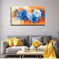 Vibrant Blue And Orange Flowers Wall Art Canvas Office Home Room Framed 120x60cm