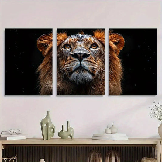 3pcs Black and White Lion Animal Metal Print Ready to Hang Art