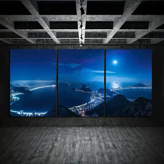 3pcs Enjoy The Night View Of Rio de Janeiro Metal Print Ready to Hang Art