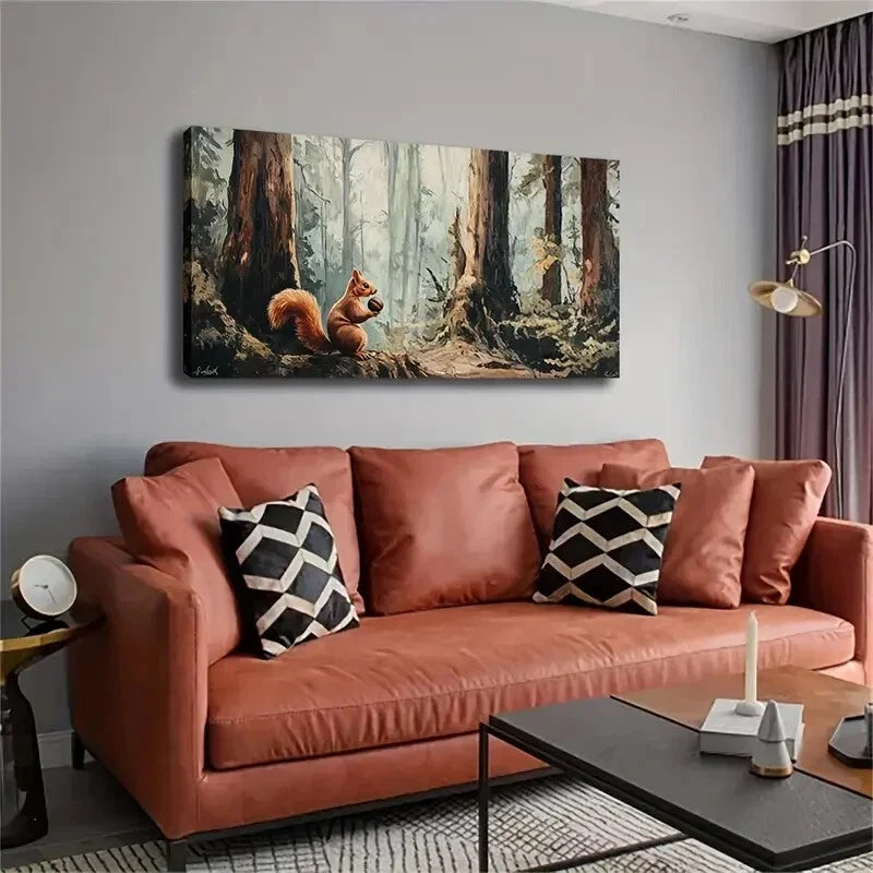 A Squirrel Holding a Nut Stand Wall Art Canvas Office Home Room Framed 120x60cm