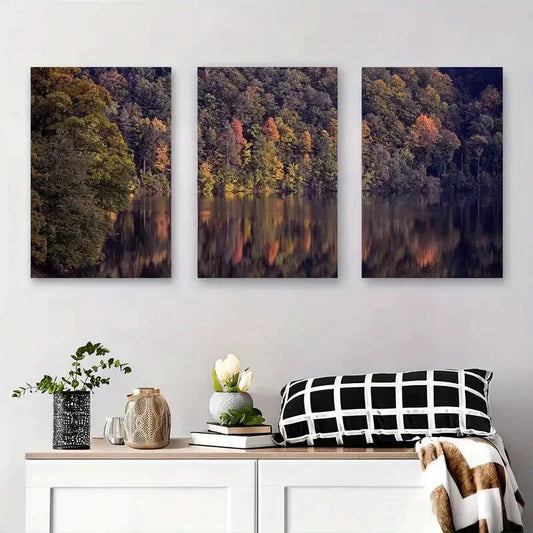 3pcs Tranquil Lake & Forest Nature Metal Print Ready to Hang Art