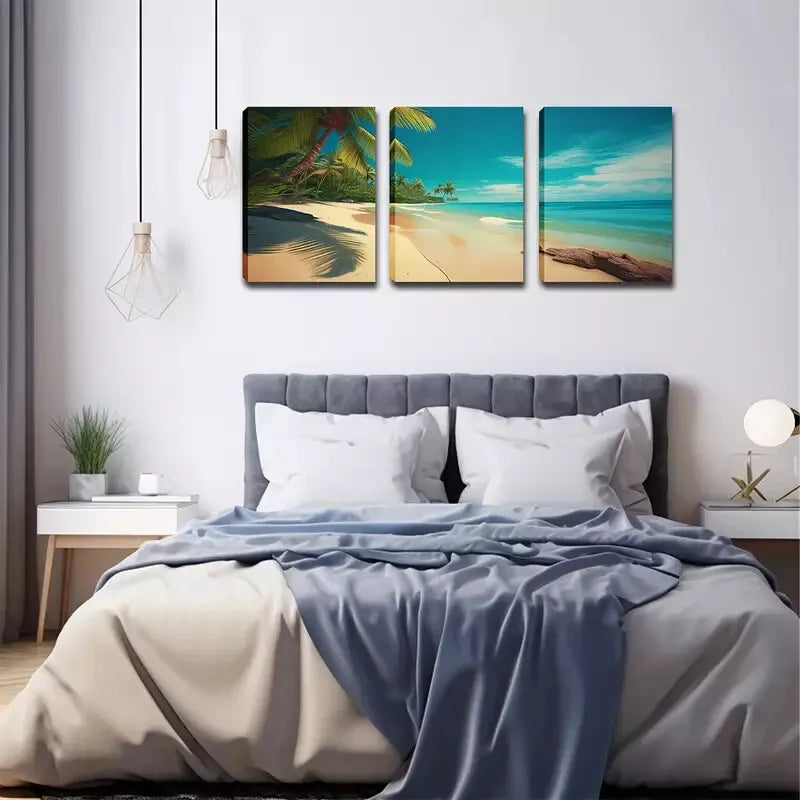 3pcs Attractive Romantic Beach  Wall Art Set Canvas Framed 40x60cm - High Quality Print 100% Australian Made Wall Canvas Ready to Hang