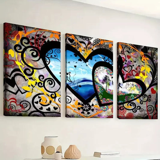 3pcs Graffiti style fashion love decoration  Wall Art Set Canvas Framed 40x60cm - High Quality Print 100% Australian Made Wall Canvas Ready to Hang
