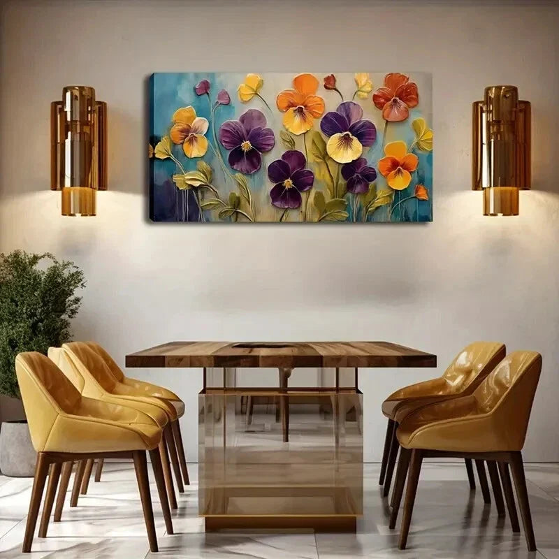 Violets & Hydrangeas Pansies Wall Art Canvas Office Home Room Framed 120x60cm