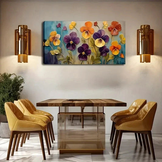 Violets & Hydrangeas Pansies Wall Art Canvas Office Home Room Framed 120x60cm