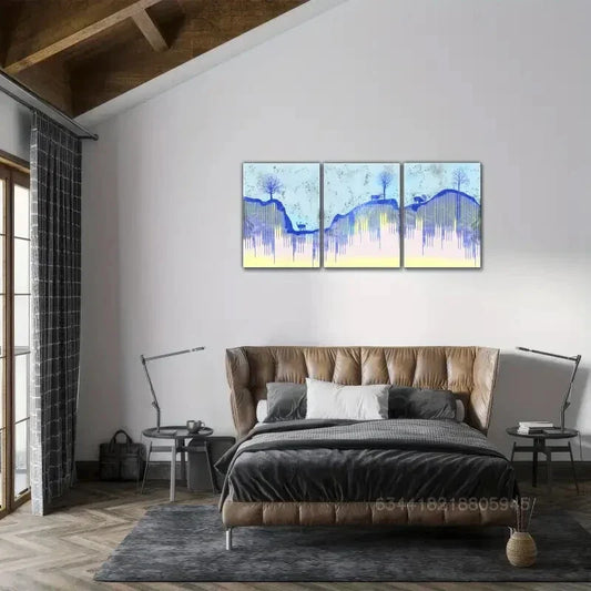 3pcs Sika deer, Golden Trees, Landscape Metal Print Ready to Hang Art