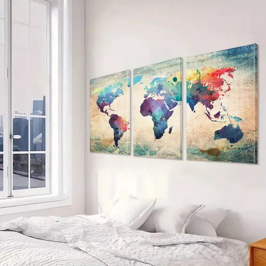 3pcs Colorful World Map Canvas Framed 40x60cm - High Quality Print 100% Australian Made Wall Canvas Ready to Hang
