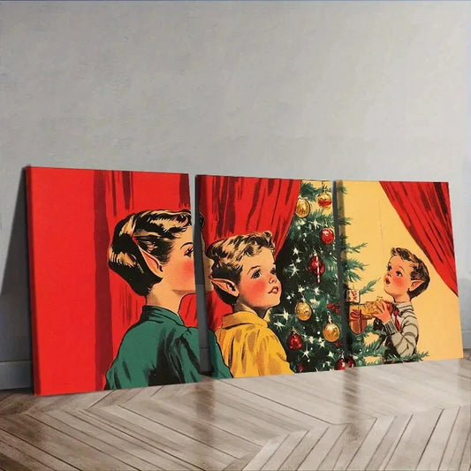 3pcs Merry Christmas Scene, Wall Art Set Canvas Framed 40x60cm - High Quality Print 100% Australian Made Wall Canvas Ready to Hang