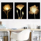 3pcs Warm Golden Flowers, Natural Plants Black Wall Art Set Canvas Framed 40x60cm - High Quality Print 100% Australian Made Wall Canvas Ready to Hang