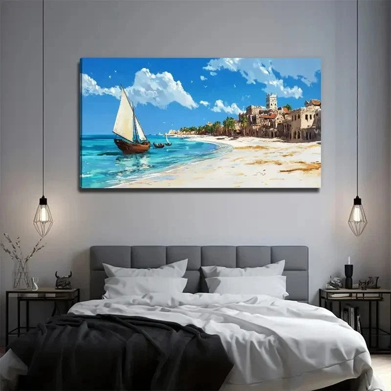 Tropical Coastal Perfect Wall Art Canvas Office Home Room Framed 80x45cm
