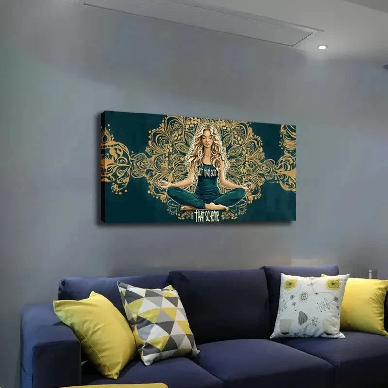 Modern Meditation Woman Lotus Wall Art Canvas Office Home Room Framed 120x60cm