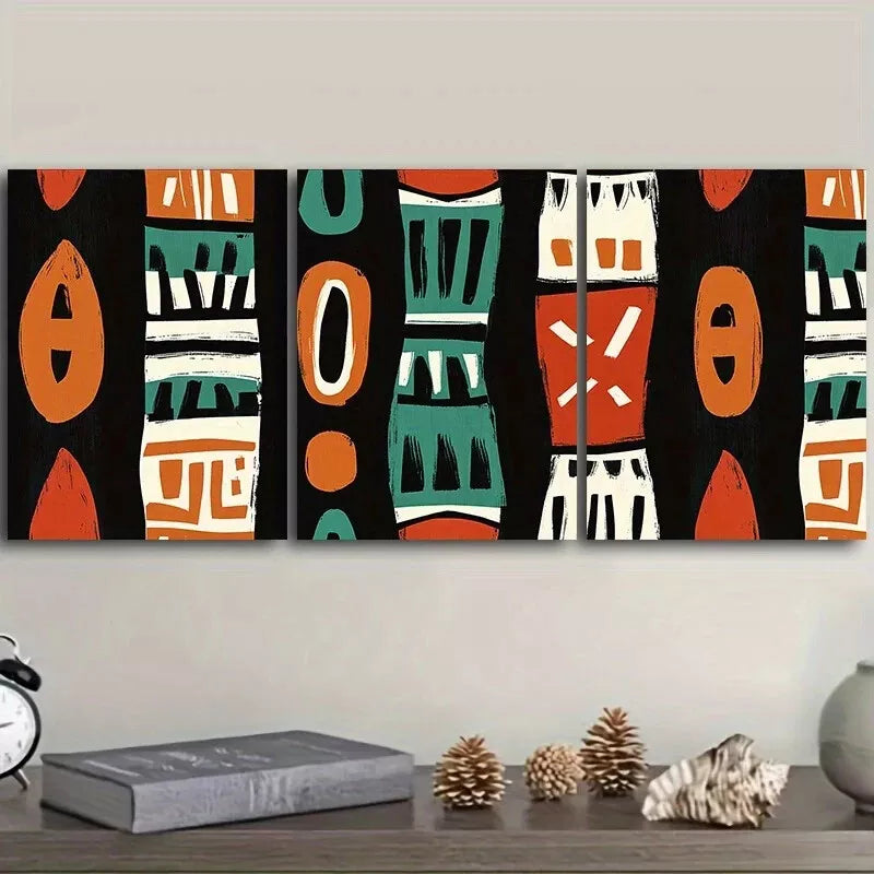 3pcs African patterns Shapes Colors Designs  Wall Art Set Canvas Framed 40x60cm - High Quality Print 100% Australian Made Wall Canvas Ready to Hang