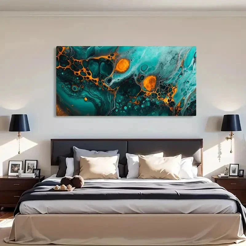 Orange & Teal Fluid Abstract Wall Art Canvas Office Home Room Framed 120x60cm