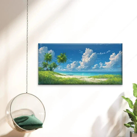 Palm Trees & Sandy Shore Wall Art Canvas Office Home Room Framed 120x60cm