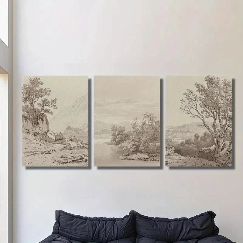 3pcs vintage nostalgic woodland scenery Metal Print Ready to Hang Art